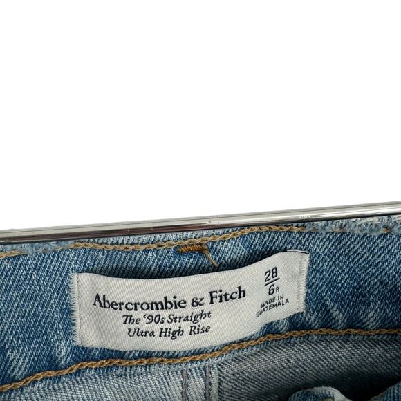 Abercrombie The 90s Straight Ultra High Rise Jean Distressed Med Wash Women 28 - Picture 5 of 10